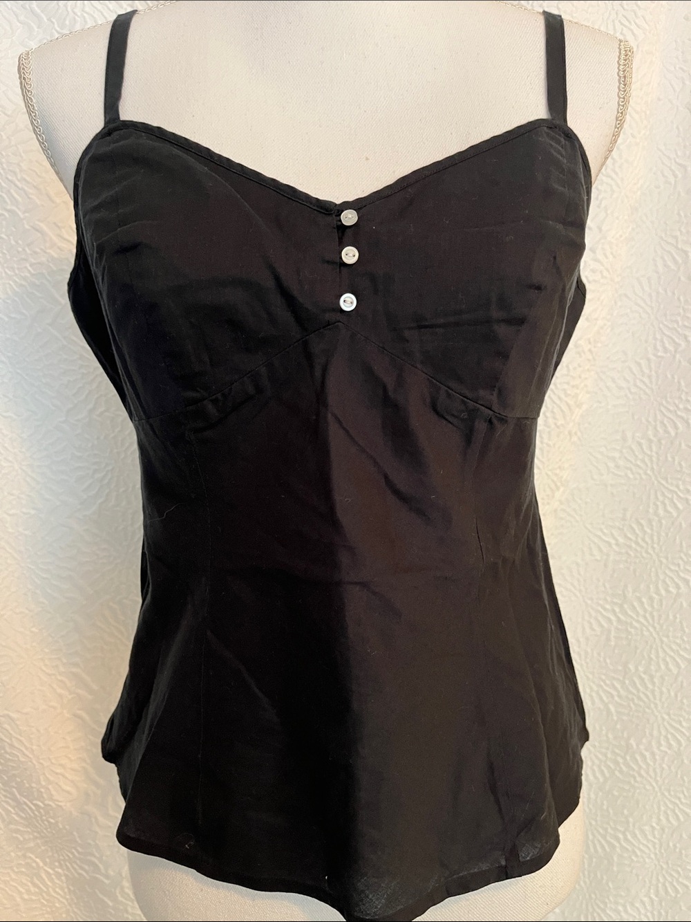 New York & Company Black Spaghetti-Strap Cami with Button Accents